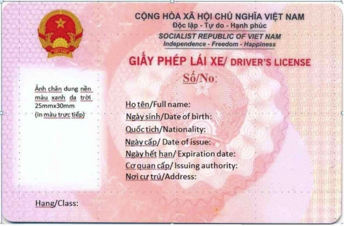 Mẫu giấy phép lái xe mới. Ảnh: Thông tư 12 Bộ Công an