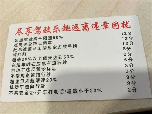 Tấm danh thiếp của Qiu Hongguo giới thiệu dịch vụ bán điểm, có ghi rõ (dòng chữ đỏ) Tận hưởng niềm vui lái xe mà không phải lo vi phạm pháp luật. Ảnh: Global Times