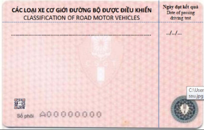 Mẫu giấy phép lái xe mới. Ảnh: Thông tư 12 Bộ Công an