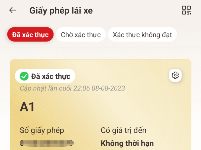 Giấy phép lái xe A1 đã