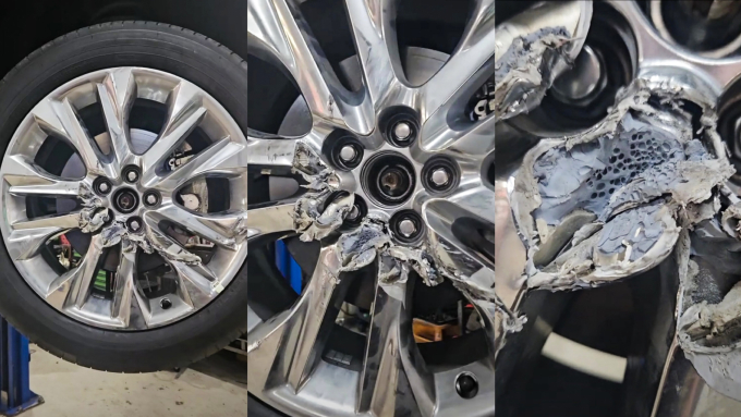 Vành bị hư hỏng của mẫu Toyota Kluger tại Úc, dưới lớp vành lộ ra chất liệu được mô tả như cao su. Nguồn: Aussie_mechanic
