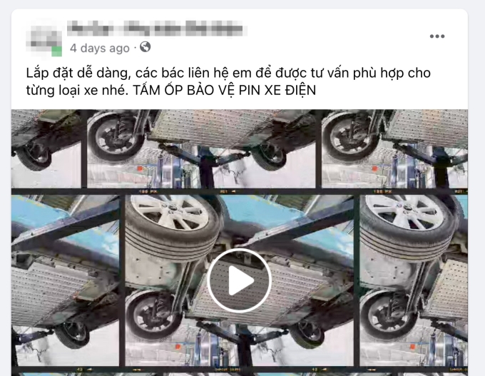Mẫu quảng cáo về sản phẩm tấm ốp bảo vệ pin xe điện. Ảnh chụp màn hình