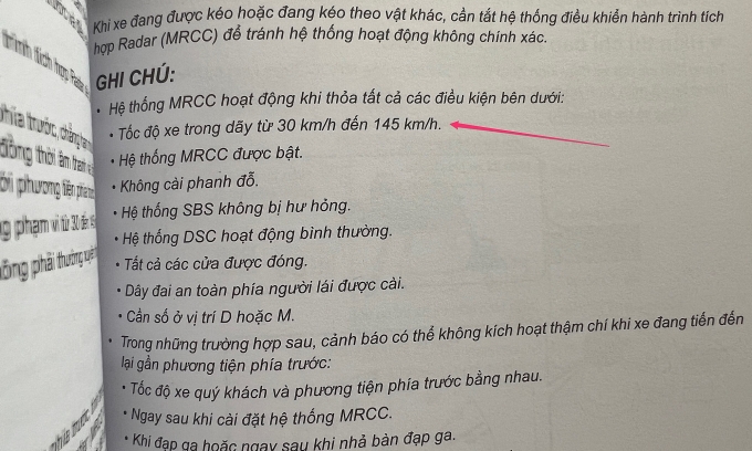 Các điều kiện cần và đủ để hệ thống ga hành trình chủ động có thể hoạt động trên mẫu xe Nhật, trong đó có yêu cầu về dải tốc độ. Ảnh: Hồ Tân